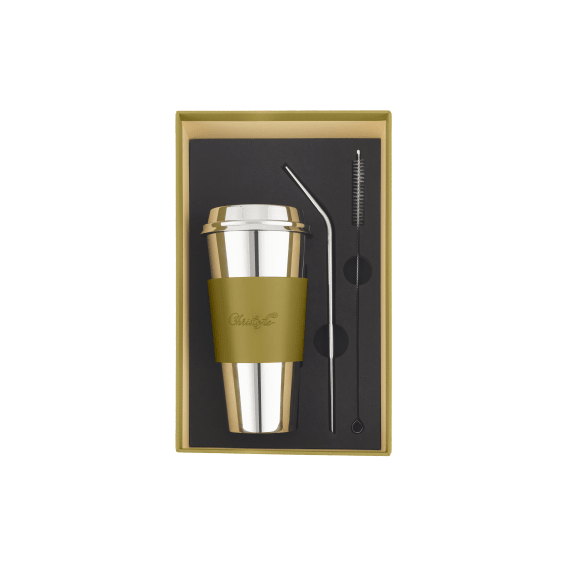 Stainless Steel Coffee Cup with Leather Cuff | Objets Miroir